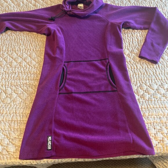 Melanzana Dress Womens S Purple Micro Grid Fleece Hooded Pullover Pocket Outdoor - Picture 4 of 6